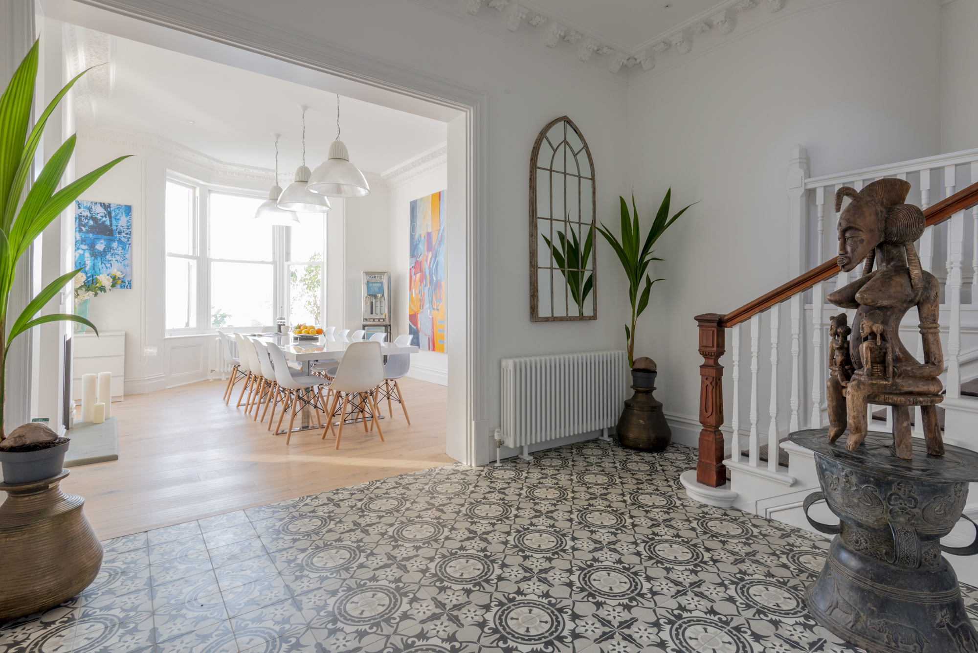 Grand entrance hall with tiled floor